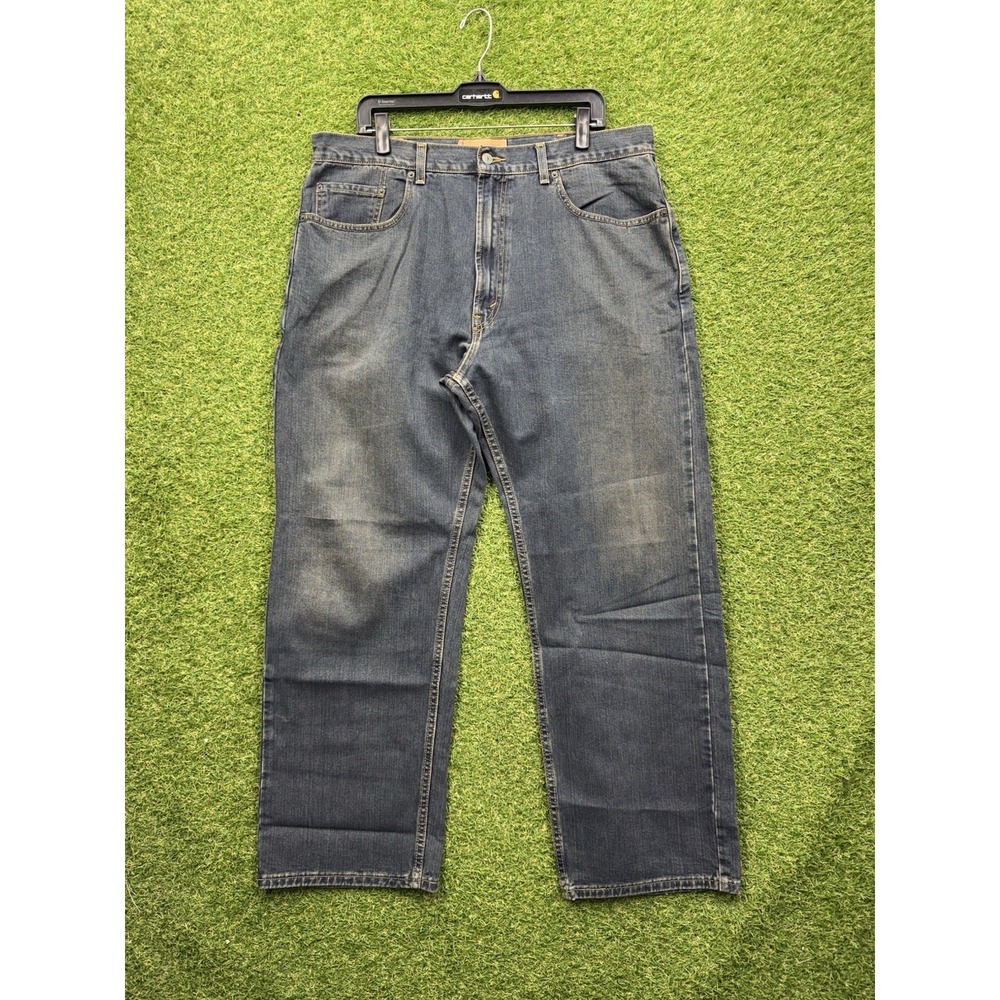 Levis 569 Jeans Mens 38x32 Loose Fit Straight Leg Blue Whisker Fade Grunge Work